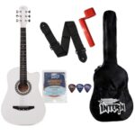 Intern INT-38C-WH 38 Inch Cutaway Acoustic Guitar Kit with Bag, Strap, Picks & Extra Strings | Right Handed 6 String Wooden Guitar with Spruce Top & Ebony Fretboard for Beginners, Students & Adults