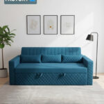 The Sofa Factory Tsfscb786 3 Seater Double Solid Wood Pull Out Sofa Cum Bed(Finish Color – Teal Delivery Condition – Pre-Assembled)