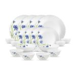 La Opala Opal Glass Crockery | for Family of 4 | Dinner Set 18 pcs Floral Fountain | Plates & Bowls for Dining | Microwave Safe | 100% Vegetarian | Extra Strong | Extra Light & White