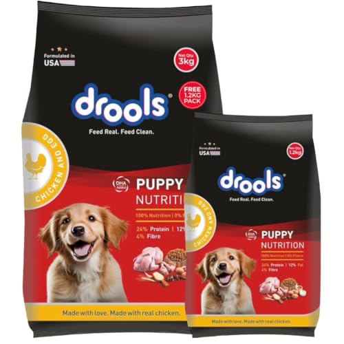 Drools Puppy Dry Dog Food 4.2kg (3kg + 1.2kg Free) | Chicken & Egg Flavour | Supports Active Behaviour | Digestive Health & Immunity | Better Digestibility