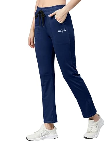 Women’s Premium Cotton Solid Track Pant with Elastic Waistband, Adjustable Drawstring and Side Pockets Blue