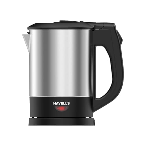 Havells HOTSIP Electric Kettle | 1250 W | 1 L Capacity | Rust Resistant 304 Stainless Steel Tank | Triple Safety Protection | Wider Mouth for Easy Filling (Black & Silver)