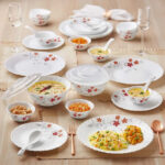 Larah by Borosil Pack of 34 Opalware 34 N D/SET ROSALIE GALAXY Dinner Set(Orange, Red, Grey, Microwave Safe)