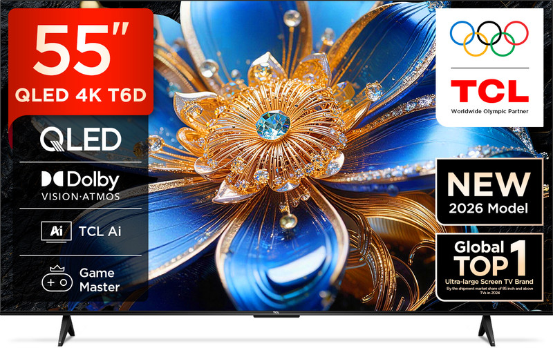 TCL T6D 138.71 cm (55 inch) QLED Ultra HD (4K) Smart Google TV 2026 Edition with HDR10+ Dolby Vision- Atmos 28W HVA Panel TCL AI Slim & Uni body Design(55T6D)