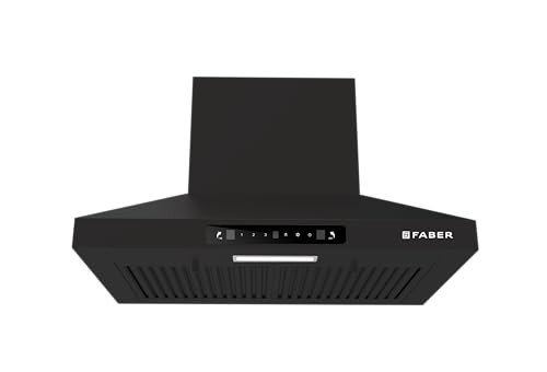 Faber Pluto 60 cm 1000 m³/hr Wall Mounted Kitchen Chimney | Baffle Filter | Touch Control | LED Lights | 1 Year Comprehensive Warranty and 12 Years on Motor | Black | HOOD PLUTO SENSOR TC BF BK IN 60