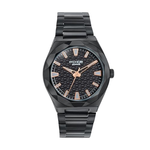 Sonata Poze 9 with Quartz Analog Black Dial IP Black Sheet Metal Strap Watch for Men – SP70113NM01W