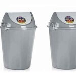 ARISTO Swing Lid Garbage Waste Dustbin with Side Handle 32 ltr GREY & GREY PACK OF 2
