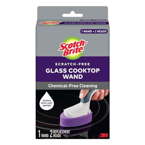 Scotch-Brite (950-CT-W) Glass Cooktop Refill Pads, Cleans with Just Water, Tackle Burnt-On Messes, 1 Wand and 2 Replacement Heads