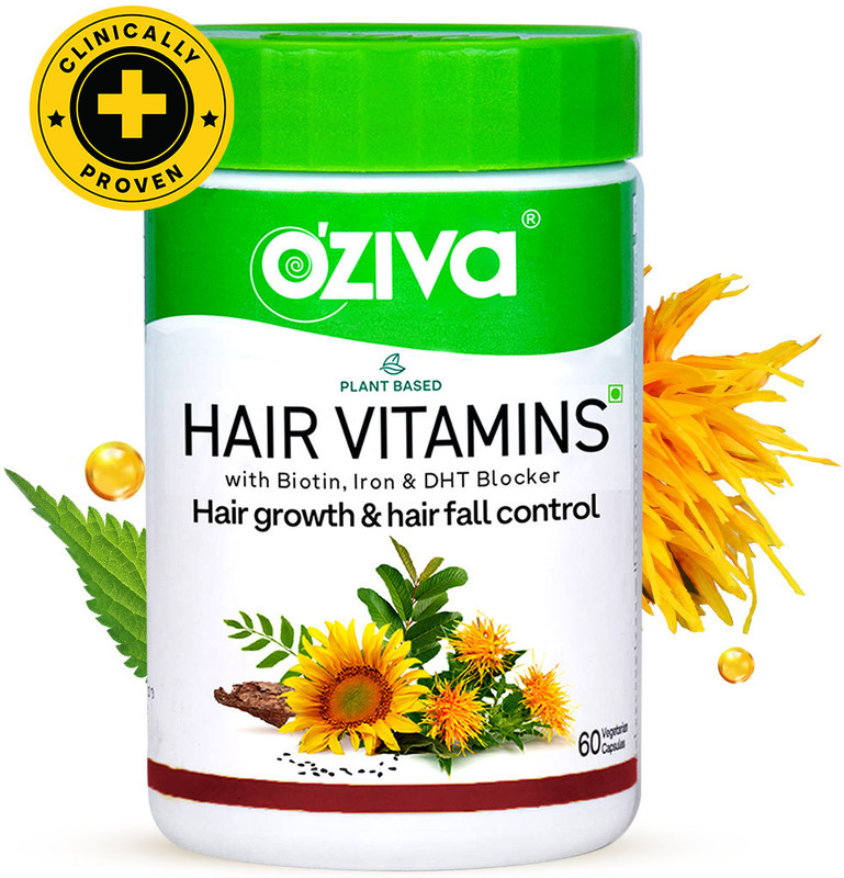 OZiva Hair Vitamins (with Biotin & Iron)for Hair Regrowth & Hairfall Control(60 Capsules)