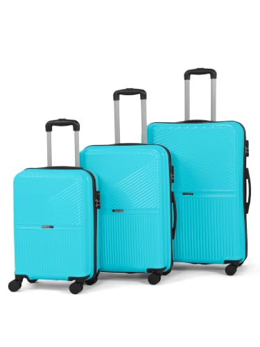 Teakwood Set of 3 8 Wheels Trolley Bag, Hard Cabin with Zipper Closure, Adjustable Push Button & Cross Side Strap, Number Lock System 360 Degree (Set of 3, Aqua Green)