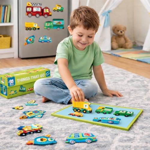 Storio Magnetic Things That Go Puzzle Box | Montessori Learning Toy for Kids 2–4 Years | Vehicle Theme Magnetic Educational Toy | Fun Magnetic Puzzle Game for Boys & Girls | STEM Toy for Toddlers