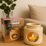 Pure Source India Ceramic Oil Burner | Aroma Diffuser| Tealight Candle Holder for Essential Oils | Elegant Wax Melt Burner for Spa, Meditation & Diwali Decor | 30ml Capacity | 4 Inch