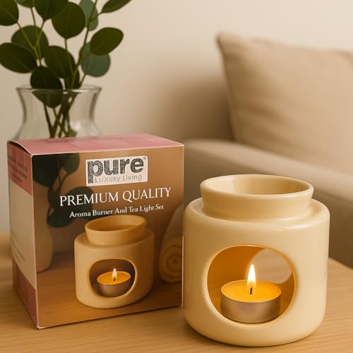 Pure Source India Ceramic Oil Burner | Aroma Diffuser| Tealight Candle Holder for Essential Oils | Elegant Wax Melt Burner for Spa, Meditation & Diwali Decor | 30ml Capacity | 4 Inch