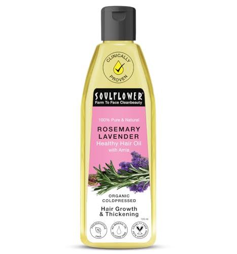 Soulflower Rosemary Lavender Hair Oil For Healthy Hair, Scalp Nourishment, Hair Growth – 100% Pure & Natural Undiluted Cold Pressed Oil, 120Ml