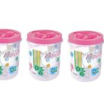 Aristo Store Queen333 Plastic Storage Container- 800 Ml (3 Pcs Set, 11.1(D) X 12.8 Cm) – Multicolor