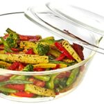 Amazon Brand – Solimo Borosilicate Glass Casserole-Cum-Serving Bowl with Lid | Set of 3 | Safe for Use in Oven and Microwave | Deep Round | 650 Ml + 1000 Ml + 1500 Ml | Transparent