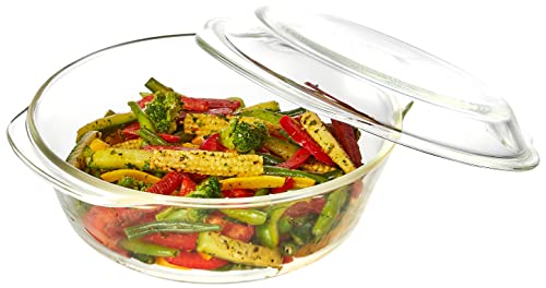 Amazon Brand – Solimo Borosilicate Glass Casserole-Cum-Serving Bowl with Lid | Set of 3 | Safe for Use in Oven and Microwave | Deep Round | 650 Ml + 1000 Ml + 1500 Ml | Transparent