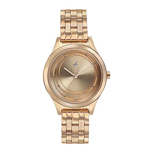 Fastrack Style Up Quartz Analog Golden Dial Rose Gold Stainless Steel Strap Watch for Girls – NT6152WM01