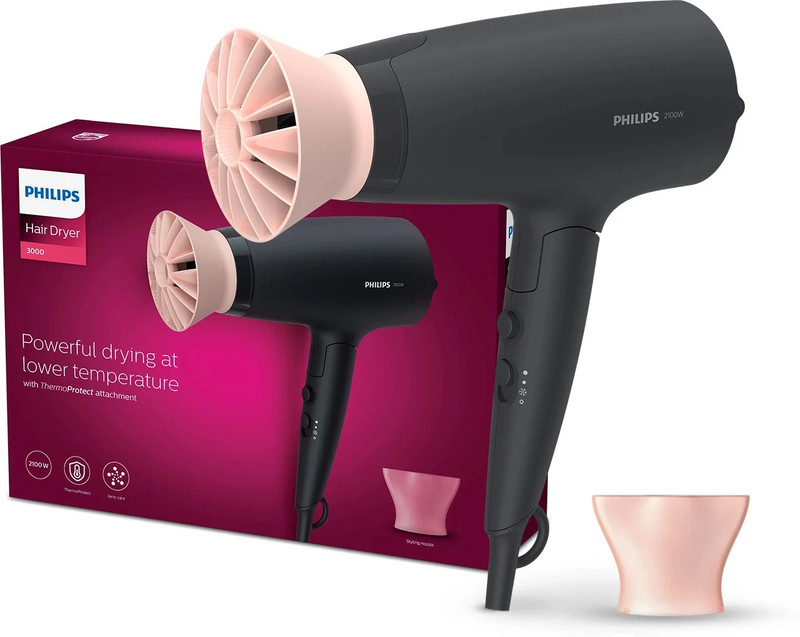 PHILIPS BHD356/10 2100W Thermoprotect AirFlower Advanced Care 6 Heat & Speed Settings (Black) Hair Dryer(1600 W, Black)