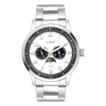 TIMEX Analog Watch for man with White Round Dial & Silver Stainless Steel Bracelet Band Water Resistant Men’s Wrist Watches – TWEG19609