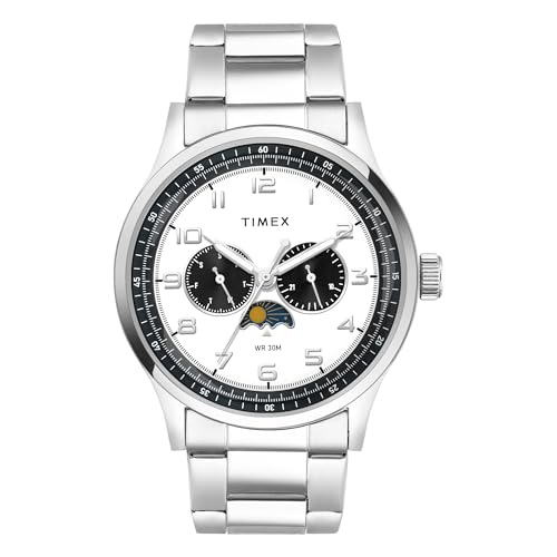 TIMEX Analog Watch for man with White Round Dial & Silver Stainless Steel Bracelet Band Water Resistant Men’s Wrist Watches – TWEG19609