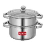 Lifelong 2-Tier Steamer/Momo/Modak Maker | Induction Compitable with Glass Lid & Riveted Handles | 20 cm Stainless Steel Multi-Purpose Cooking Steamer (LLMOM01) 2 Litre