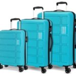Kamiliant by American Tourister 3 Pc Harrier Edge 8W Set 56 Cm, 68 Cm & 78 Cm – Small, Medium & Large Polypropylene(PP) Hardside 8 Wheels Spinner Luggage Set/Trolley Bag Set (Light Blue)