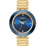 French Connection Sunray Blue Round Dial with IP Gold Stainless Steel Metal Strap Watch – for Womens FCN0136UGM