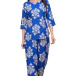 BLACK TEETAR Women’s Printed Pajama with Top Nightsuit Set Soft & Comfy Sleepwear, (Royal Blue, 2XL)