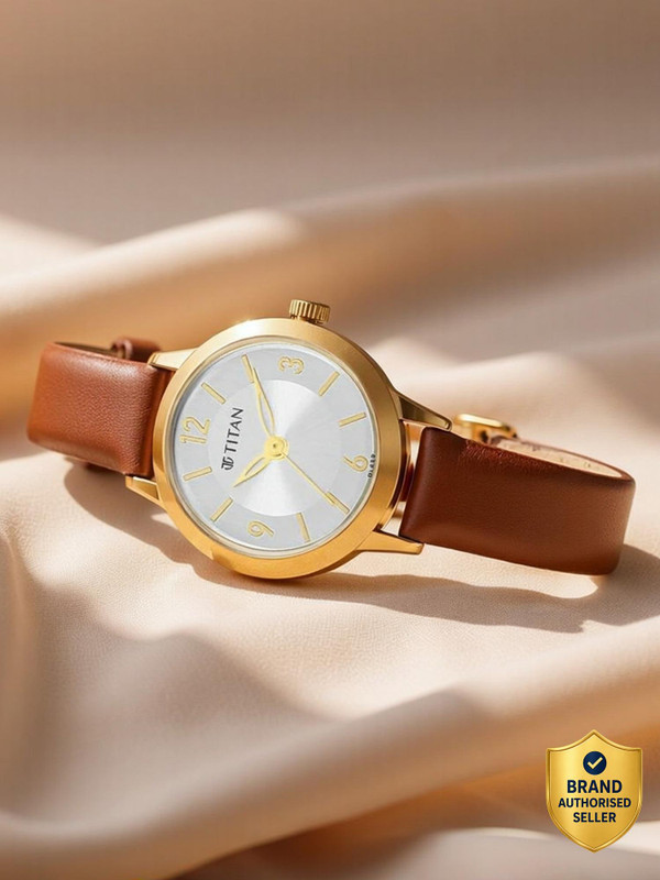 Titan NP2598YL03 Titan Lagan Silver Dial Brown Leather Strap Analog Watch  – For Women