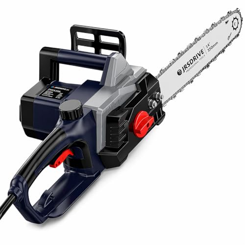 Electric Chainsaw 14 Inch 350mm Guide Bar, 8500 RPM High Power Motor, Tool-Free Chain Tensioning, Safety Lock-Off Switch, Lightweight Wood Cutting Machine for DIY, Gardening & Firewood (ECHS-400N)