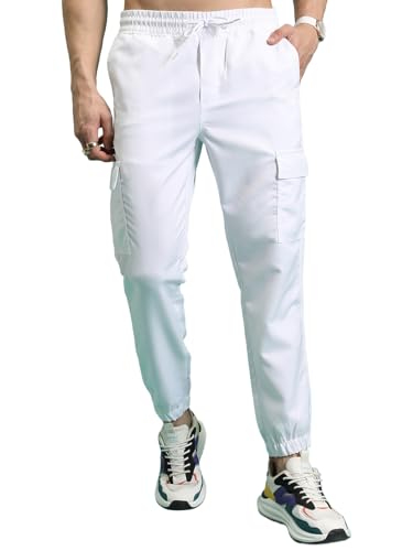 Highlander Men Mid-Rise Cargo Jogger Style Trousers White