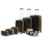 ACEPACK – Brampton – Family Set of 9 Pcs – Set of 3 Suitcase (S+M+L) + 3 Pcs Vanity Cases (8″+10″+13″) + 3 Waterproof Organisers, PC Hard Shell with 360° Spinner Wheel, Number Lock, 3 Years Warranty