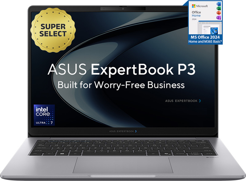 ASUS ExpertBook P3 AI PC with 1 Yr ADP Intel Core Ultra 7 255H – (16 GB/512 GB SSD/Windows 11 Home) P3406CCAP-LY0161WS Thin and Light Laptop(14 inch, Misty Grey, 1.52 kg, With MS Office)
