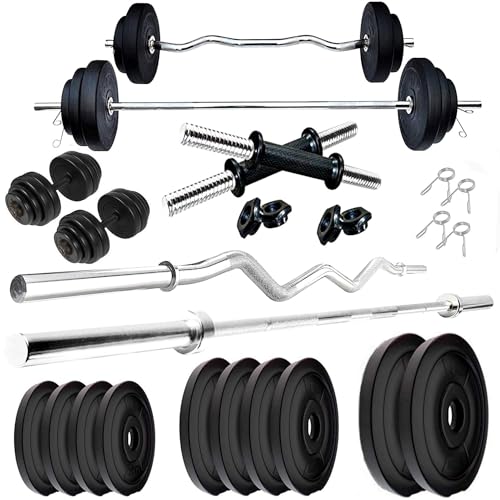 BULLAR Home Gym Combo, 20kg to 40kg 3ft Curl Rod 5ft Straight Rod, Pair Dumbbell Rods, Weight Plates, Gym Equipment Set (20 Kg)