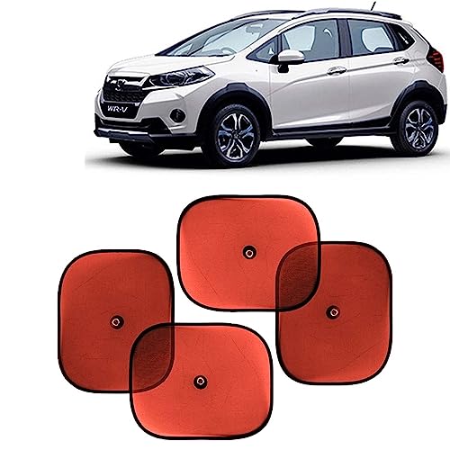 KINGSWAY Car Window Curtain Sticky Sun Shades Compatible with Honda WRV, (Year 2017-2019), Universal Fit Sunshades for Side Window, Rear Window, Red Color, 4 Pieces