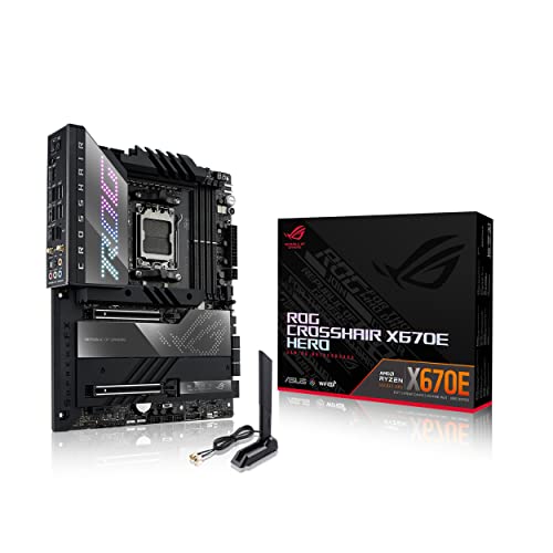 ASUS ROG Crosshair X670E Hero, Gaming ATX Motherboard, AMD AM5, DDR5, PCI 5.0, Intel 2.5Gb Ethernet, WiFi 6E (802.11ax), ROG SupremeFX 7.1 Surround, 5xM.2, 6xSATA 6GB/s, Aura Sync RGB