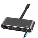 CableDeconn USB C HDMI VGA Hub, USB-C Type-c to HDMI 3840×2160 4K 15 Pin VGA Port USB3.0 USB C PD Audio 3.5mm Docking Cable Adapter (Black) (A0205)
