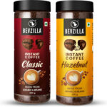 Bevzilla Instant Coffee Powder Combo- 200G Premium Classic Strong & 200G Hazelnut Instant Coffee(2 X 200 G, Unflavoured, Hazelnut Flavoured)