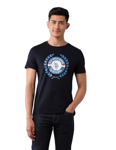 U.S. POLO ASSN. Men’s Half Sleeve Graphic Printed Round Neck T-Shirts (UDTSHS1406_Navy_M)