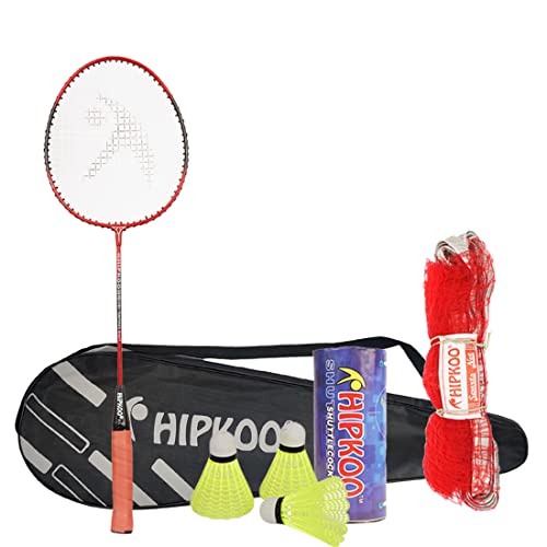 Hipkoo Sports Sunrise HR 12 Aluminum Badminton Complete Racquets Set | 1 Wide Body Rackets with Cover, 3 Shuttlecocks and Net | Ideal for Beginner | Lightweight & Sturdy (Set of 1)