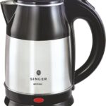SINGER Aroma Electric Kettle 1.8 Litres | 1500 Watts | Silver and Black | Stainless Steel | Cool-Touch Handle and Lid | Auto Shut Off | Tea & Coffee, Instant Noodles, Rice, Soups | 1 Year Warranty