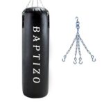 BAPTIZO Heavy Synthetic Leather Boxing Punching Bag Black | Stainless Steel Hanging Chain | Boxing | MMA | Kickboxing | Muay Thai | Karate | Judo | Taekwondo (3 feet)