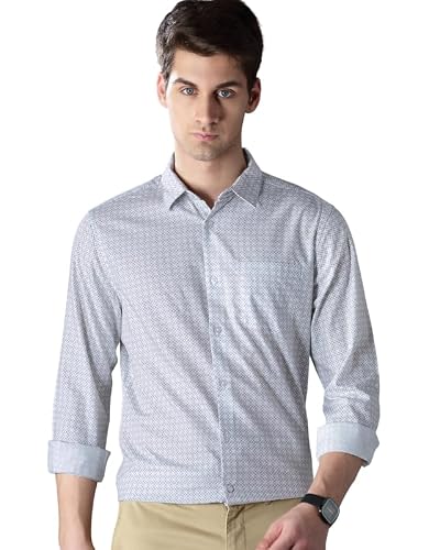 British Club Geometric Print Slim Fit Shirt | Stylish Casual Look with Unique Patterns | Lightweight for Office, Outings | Tailored Slim Fit for Work