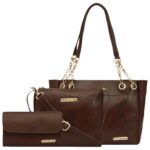 Bagsy Malone Vegan Leather Stylish Tote Bag Pack of 3 |Handcrafted Side Tote Bag for Office and College (Croco Brown)