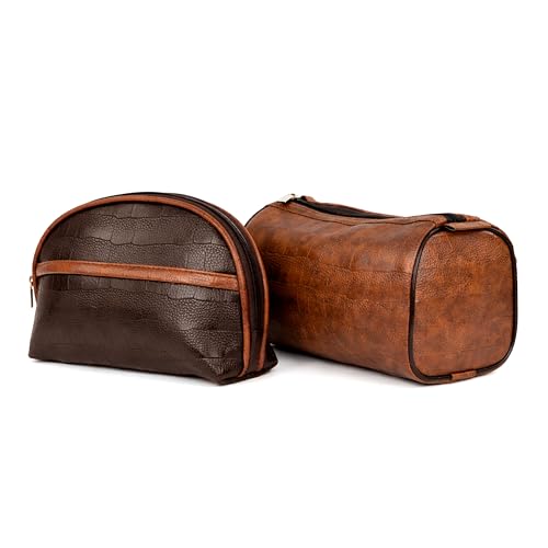 SNDIA 2-Set PU Leather Toiletry Travel Bags for Men and Women