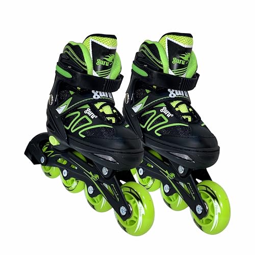 GURU Inline Skates, Inline Skates 4 Wheels 70mm for Kids & Adults Large Size in-line Skates – Size 36-39 Euro (Green)