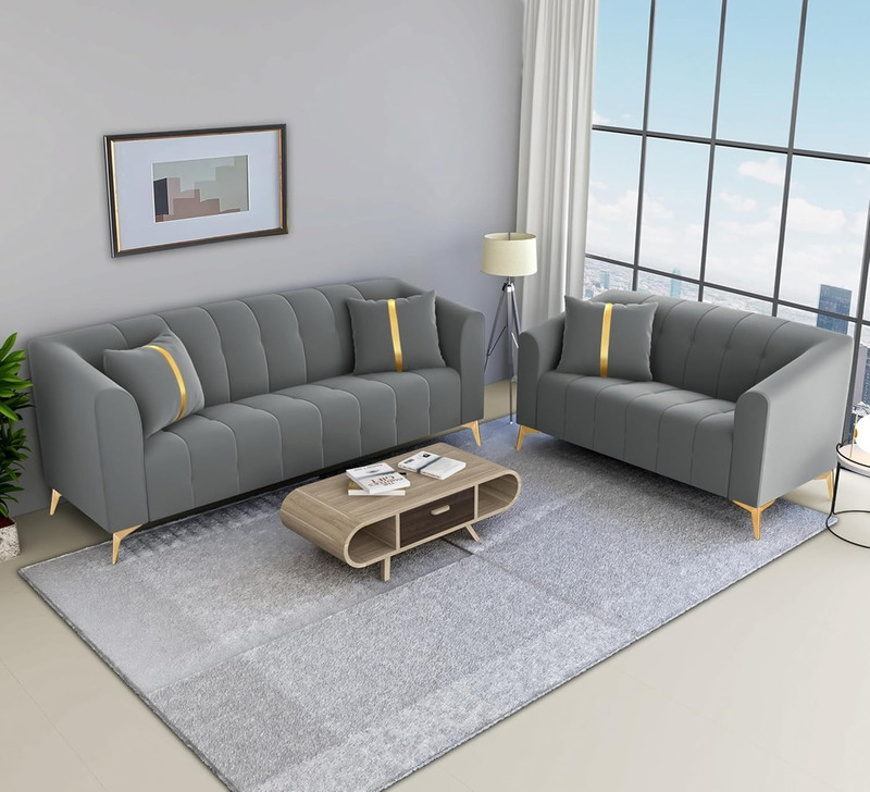 Lsi Interior Lsi Luxury 3+2 Fabric 5 Seater  Sofa(Finish Color – Grey, Diy(Do-It-Yourself))