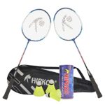Hipkoo Sports Intact Aluminum Badminton Rackets Set of 2 | Wide Body Shuttle Bat with Cover and 3 Shuttlecocks | Ideal for Beginner| Lightweight and Sturdy| Blue and Red