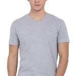 ADRO Men’s V Neck Solid Cotton T-Shirt (VN-M-PLN-GR_Grey_2XL)